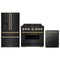ZLINE 3-Piece Appliance Package - 36-Inch Gas Range, Refrigerator with Water Dispenser, and Dishwasher in Black Stainless Steel with Champagne Bronze Accents