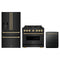 ZLINE 3-Piece Appliance Package - 36-Inch Gas Range, Refrigerator with Water Dispenser, and Dishwasher in Black Stainless Steel with Champagne Bronze Accents