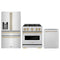 ZLINE 3-Piece Appliance Package - 30-Inch Gas Range, Refrigerator with Water Dispenser, and Dishwasher in Stainless Steel with Champagne Bronze Accents