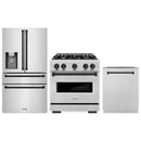 ZLINE 3-Piece Appliance Package - 30-Inch Gas Range, Refrigerator with Water Dispenser, and Dishwasher in Stainless Steel with Matte Black Accents
