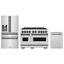 ZLINE 3-Piece Appliance Package - 48-Inch Gas Range, Refrigerator with Water Dispenser, and Dishwasher in Stainless Steel with Matte Black Accents