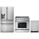 Thor Kitchen 3-Piece Pro Appliance Package - 36-Inch Propane Gas Range, Dishwasher & Refrigerator with Water Dispenser in Stainless Steel