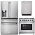 Thor Kitchen 3-Piece Appliance Package - 36-Inch Natural Gas Range, Refrigerator with Water Dispenser, & Dishwasher in Stainless Steel