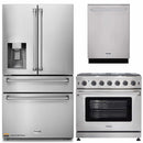 Thor Kitchen 3-Piece Appliance Package - 36-Inch Propane Gas Range, Dishwasher & Refrigerator with Water Dispenser in Stainless Steel