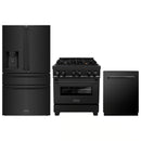 ZLINE 3-Piece Appliance Package - 30-Inch Legacy Dual Fuel Range, 36-Inch French Door Refrigerator with Water Dispenser, Dishwasher, in Black Stainless Steel