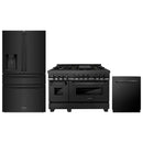 ZLINE 3-Piece Appliance Package - 48-Inch Legacy Dual Fuel Range, 36-Inch French Door Refrigerator with Water Dispenser, Dishwasher, in Black Stainless Steel