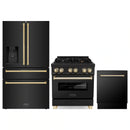 ZLINE 3-Piece Appliance Package - 30-Inch Legacy Dual Fuel Range, 36-Inch French Door Refrigerator with Water Dispenser, Dishwasher, in Black Stainless Steel with Gold Accents
