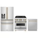 ZLINE 3-Piece Appliance Package - 30-Inch Legacy Autograph Dual Fuel Range, 36-Inch French Door Refrigerator with Water Dispenser, Dishwasher, in Stainless Steel with Champagne Bronze Accents