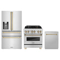 ZLINE 3-Piece Appliance Package - 30-Inch Legacy Autograph Dual Fuel Range, 36-Inch French Door Refrigerator with Water Dispenser, Dishwasher, in Stainless Steel with Champagne Bronze Accents