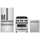 ZLINE 3-Piece Appliance Package - 30-Inch Legacy Autograph Dual Fuel Range, 36-Inch French Door Refrigerator with Water Dispenser, Dishwasher, in Stainless Steel with Matte Black Accents