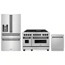 ZLINE 3-Piece Appliance Package - 48-Inch Legacy Autograph Dual Fuel Range, 36-Inch French Door Refrigerator with Water Dispenser, Dishwasher, in Stainless Steel with Matte Black Accents