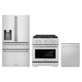 ZLINE 3-Piece Appliance Package - 30-Inch Paramount Dual Fuel Range, 36-Inch French Door Refrigerator with Water Dispenser, Dishwasher, in Stainless Steel