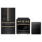 ZLINE 3-Piece Appliance Package - 30-Inch Paramount Dual Fuel Range, 36-Inch French Door Refrigerator with Water Dispenser, Dishwasher, in Black Stainless Steel with Champagne Bronze Accents