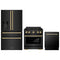 ZLINE 3-Piece Appliance Package - 30-Inch Paramount Dual Fuel Range, 36-Inch French Door Refrigerator with Water Dispenser, Dishwasher, in Black Stainless Steel with Gold Accents