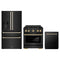 ZLINE 3-Piece Appliance Package - 30-Inch Paramount Dual Fuel Range, 36-Inch French Door Refrigerator with Water Dispenser, Dishwasher, in Black Stainless Steel with Gold Accents