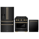 ZLINE 3-Piece Appliance Package - 36-Inch Paramount Dual Fuel Range, 36-Inch French Door Refrigerator with Water Dispenser, Dishwasher, in Black Stainless Steel with Champagne Bronze Accents