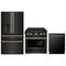 ZLINE 3-Piece Appliance Package - 36-Inch Paramount Dual Fuel Range, 36-Inch French Door Refrigerator with Water Dispenser, Dishwasher, in Black Stainless Steel with Champagne Bronze Accents