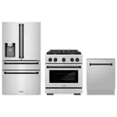 ZLINE 3-Piece Appliance Package - 30-Inch Paramount Autograph Dual Fuel Range, 36-Inch French Door Refrigerator with Water Dispenser, Dishwasher, in Stainless Steel with Matte Black Accents