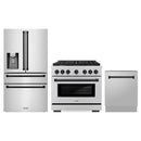 ZLINE 3-Piece Appliance Package - 36-Inch Paramount Autograph Dual Fuel Range, 36-Inch French Door Refrigerator with Water Dispenser, Dishwasher, in Stainless Steel with Matte Black Accents