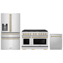 ZLINE 3-Piece Appliance Package - 48-Inch Paramount Autograph Dual Fuel Range, 36-Inch French Door Refrigerator with Water Dispenser, Dishwasher, in Stainless Steel with Champagne Bronze Accents
