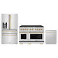 ZLINE 3-Piece Appliance Package - 48-Inch Paramount Autograph Dual Fuel Range, 36-Inch French Door Refrigerator with Water Dispenser, Dishwasher, in Stainless Steel with Gold Accents