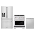 ZLINE 3-Piece Appliance Package - 30-Inch Paramount Gas Range, 36-Inch French Door Refrigerator with Water Dispenser, Dishwasher, in Stainless Steel