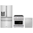 ZLINE 3-Piece Appliance Package - 30-Inch Paramount Gas Range, 36-Inch French Door Refrigerator with Water Dispenser, Dishwasher, in Stainless Steel