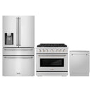 ZLINE 3-Piece Appliance Package - 36-Inch Paramount Gas Range, 36-Inch French Door Refrigerator with Water Dispenser, Dishwasher, in Stainless Steel
