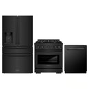 ZLINE 3-Piece Appliance Package - 30-Inch Paramount Gas Range, 36-Inch French Door Refrigerator with Water Dispenser, Dishwasher, in Black Stainless Steel