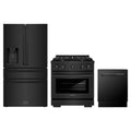 ZLINE 3-Piece Appliance Package - 30-Inch Paramount Gas Range, 36-Inch French Door Refrigerator with Water Dispenser, Dishwasher, in Black Stainless Steel