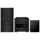 ZLINE 3-Piece Appliance Package - 36-Inch Paramount Gas Range, 36-Inch French Door Refrigerator with Water Dispenser, Dishwasher, in Black Stainless Steel