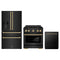 ZLINE 3-Piece Appliance Package - 30-Inch Paramount Gas Range, 36-Inch French Door Refrigerator with Water Dispenser, Dishwasher, in Black Stainless Steel with Champagne Bronze Accents