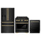 ZLINE 3-Piece Appliance Package - 30-Inch Paramount Gas Range, 36-Inch French Door Refrigerator with Water Dispenser, Dishwasher, in Black Stainless Steel with Gold Accents