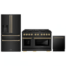 ZLINE 3-Piece Appliance Package - 48-Inch Paramount Gas Range, 36-Inch French Door Refrigerator with Water Dispenser, Dishwasher, in Black Stainless Steel with Champagne Bronze Accents