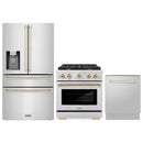 ZLINE 3-Piece Appliance Package - 30-Inch Paramount Autograph Gas Range, 36-Inch French Door Refrigerator with Water Dispenser, Dishwasher, in Stainless Steel with Champagne Bronze Accents