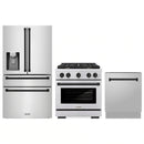 ZLINE 3-Piece Appliance Package - 30-Inch Paramount Autograph Gas Range, 36-Inch French Door Refrigerator with Water Dispenser, Dishwasher, in Stainless Steel with Matte Black Accents