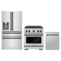 ZLINE 3-Piece Appliance Package - 30-Inch Paramount Autograph Gas Range, 36-Inch French Door Refrigerator with Water Dispenser, Dishwasher, in Stainless Steel with Matte Black Accents