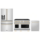 ZLINE 3-Piece Appliance Package - 48-Inch Paramount Autograph Gas Range, 36-Inch French Door Refrigerator with Water Dispenser, Dishwasher, in Stainless Steel with Gold Accents