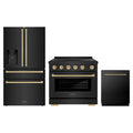 ZLINE 3-Piece Appliance Package - 36-Inch Paramount Induction Range, Refrigerator with Water Dispenser, and Dishwasher in Black Stainless Steel with Champagne Bronze Trim