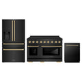 ZLINE 3-Piece Appliance Package - 48-Inch Paramount Induction Range, Refrigerator with Water Dispenser, and Dishwasher in Black Stainless Steel with Champagne Bronze Trim