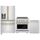 ZLINE 3-Piece Appliance Package - 30-Inch Paramount Induction Range, Refrigerator with Water Dispenser, and Dishwasher in Stainless Steel with Champagne Bronze Trim