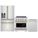 ZLINE 3-Piece Appliance Package - 30-Inch Paramount Induction Range, Refrigerator with Water Dispenser, and Dishwasher in Stainless Steel with Champagne Bronze Trim