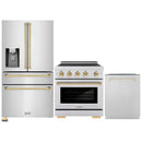 ZLINE 3-Piece Appliance Package - 30-Inch Paramount Induction Range, Refrigerator with Water Dispenser, and Dishwasher in Stainless Steel with Polished Gold Trim