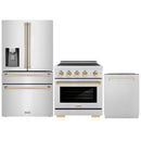 ZLINE 3-Piece Appliance Package - 30-Inch Paramount Induction Range, Refrigerator with Water Dispenser, and Dishwasher in Stainless Steel with Polished Gold Trim