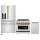 ZLINE 3-Piece Appliance Package - 36-Inch Paramount Induction Range, Refrigerator with Water Dispenser, and Dishwasher in Stainless Steel with Champagne Bronze Trim