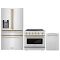 ZLINE 3-Piece Appliance Package - 36-Inch Paramount Induction Range, Refrigerator with Water Dispenser, and Dishwasher in Stainless Steel with Champagne Bronze Trim