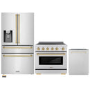 ZLINE 3-Piece Appliance Package - 36-Inch Paramount Induction Range, Refrigerator with Water Dispenser, and Dishwasher in Stainless Steel with Polished Gold Trim