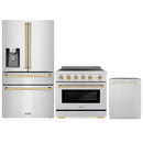 ZLINE 3-Piece Appliance Package - 36-Inch Paramount Induction Range, Refrigerator with Water Dispenser, and Dishwasher in Stainless Steel with Polished Gold Trim