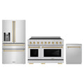 ZLINE 3-Piece Appliance Package - 48-Inch Paramount Induction Range, Refrigerator with Water Dispenser, and Dishwasher in Stainless Steel with Champagne Bronze Trim