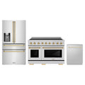 ZLINE 3-Piece Appliance Package - 48-Inch Paramount Induction Range, Refrigerator with Water Dispenser, and Dishwasher in Stainless Steel with Polished Gold Trim